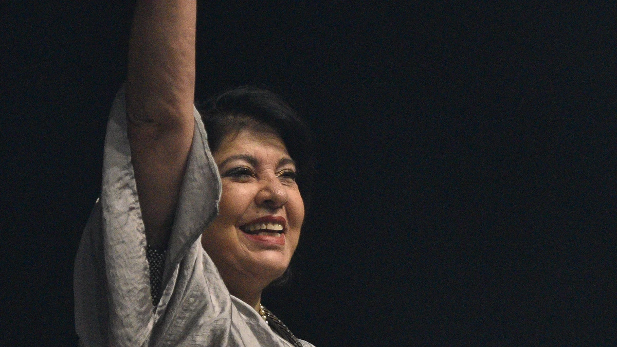 Roberta Miranda sorri durante apresentação musical